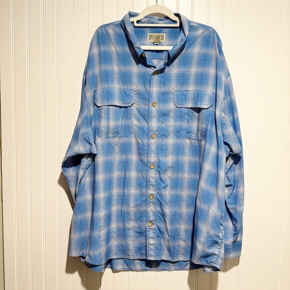 Duluth Trading Armachillo Cooling Long Sleeve Shirt Blue Plaid Mens 3X - Picture 1 of 5
